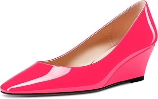 Aachcol Women's Square Pointed Pumps Wedge Esparto Mid Heel Slip-on Dress Shoes Office 5 CM