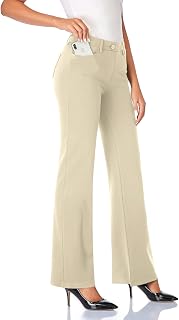 Tapata - Pantaloni bootcut elasticizzati da donna, 70 cm/76 cm/81 cm/86 cm, taglia petite o normale, con tasche alte, per ufficio e lavoro - beige - L/76 cm