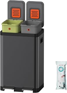 Mbillion Kitchen Rubbish Bin, 2 Compartments Waste Separation System, Kitchen Waste Bin, Stainless Steel, with Removable Inner Buckets, for Home, Office (20+ 20 L, Black)