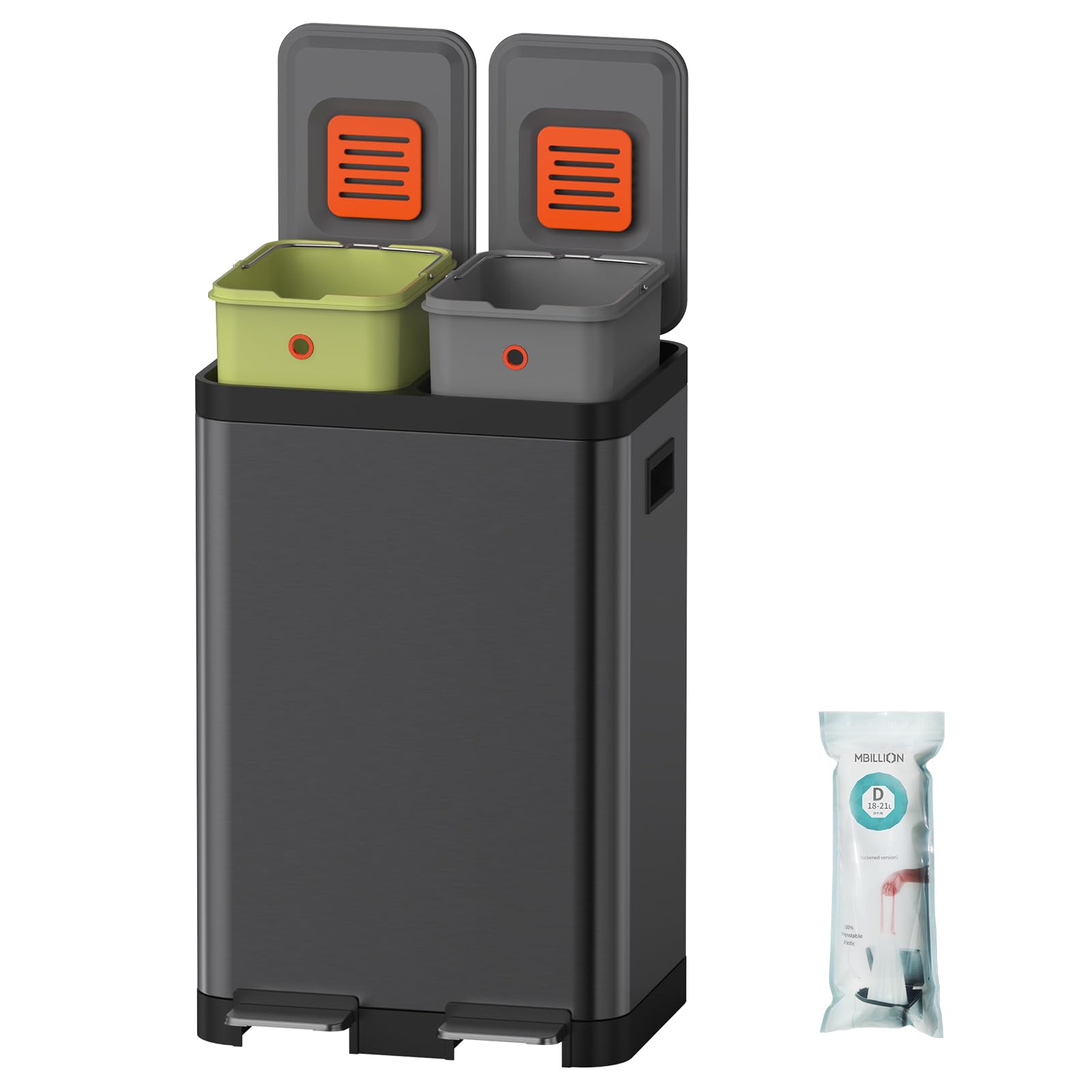 Mbillion Kitchen Rubbish Bin, 2 Compartments Waste Separation System, Kitchen Wa