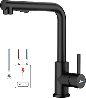 Appaso Low Pressure Kitchen Tap, Black, 3 Connections, Low- Pressure Kitchen Tap, Extendible Sink Tap, Low Pressure with 2 Jet Types, Mixer Tap, Low-Pressure for Boiler