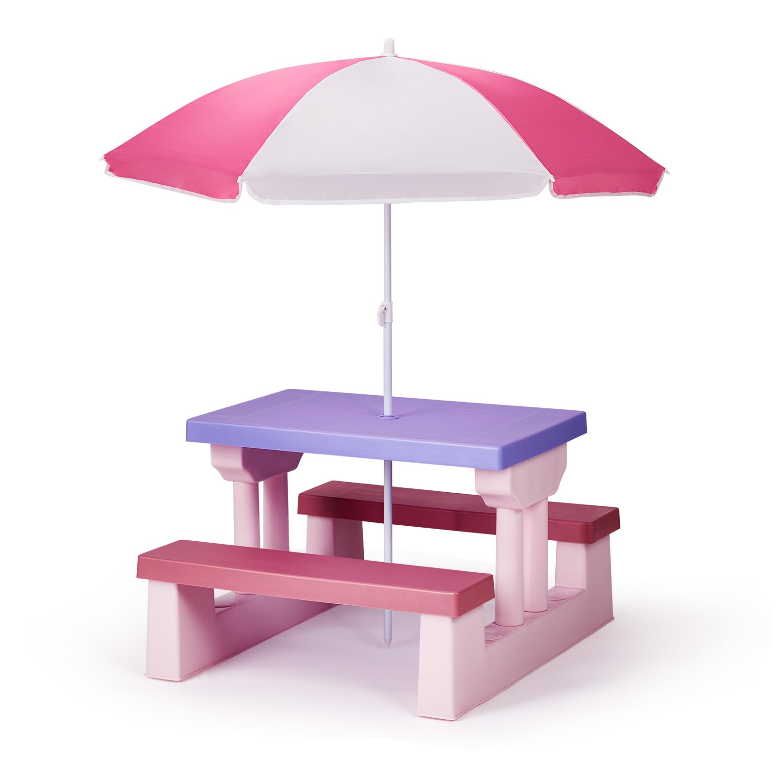 JOYMOR Kids Picnic Table with Removable Umbrella, Plastic Kids Activity Table fo