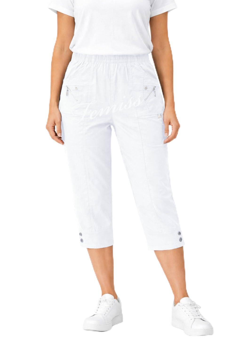 femiss Women's 3/4 Length Capri Pants with Elastic Summer Soft Short Pants Plus 