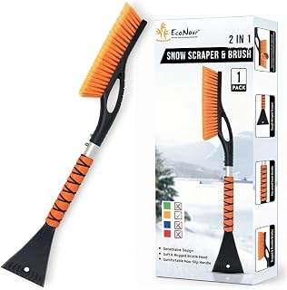 EcoNour 27" Ice Scrapers for Car Windshield, Snow Brush for Car Cleaning | Ice Scraper for Car with EVA Foam Grip, Aluminum Material, Scratch-Free Bristle for Snow Removal, Winter Accessories - 1 Pack
