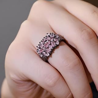Aesthetic Flower Women Ring Black Chic Metal Cubic Zirconia Anniversary Jewelry