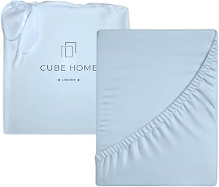 Cube Home - Luxury Fitted Sheet, Deep Pocket - 100% Natural Bamboo, Soft, Breathable, Anti-Bacterial, Anti-Allergy, Double Bed 140x200 cm - Light Blue