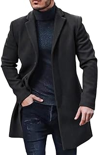 PASLTER Mens Trench Coat Slim Fit Mid Length Pea Coat Winter Overcoat