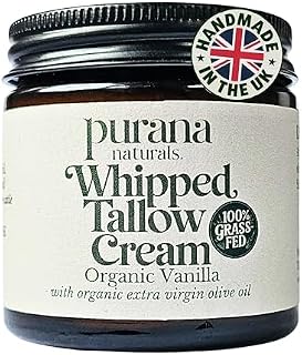 Whipped Tallow Cream - Grass-Fed, Halal Beef Tallow Skincare with Organic Olive Oil - Seed Oil Free, Face Cream & Body Moisturiser for Dry Skin & Eczema Relief (60ml, Organic Vanilla)
