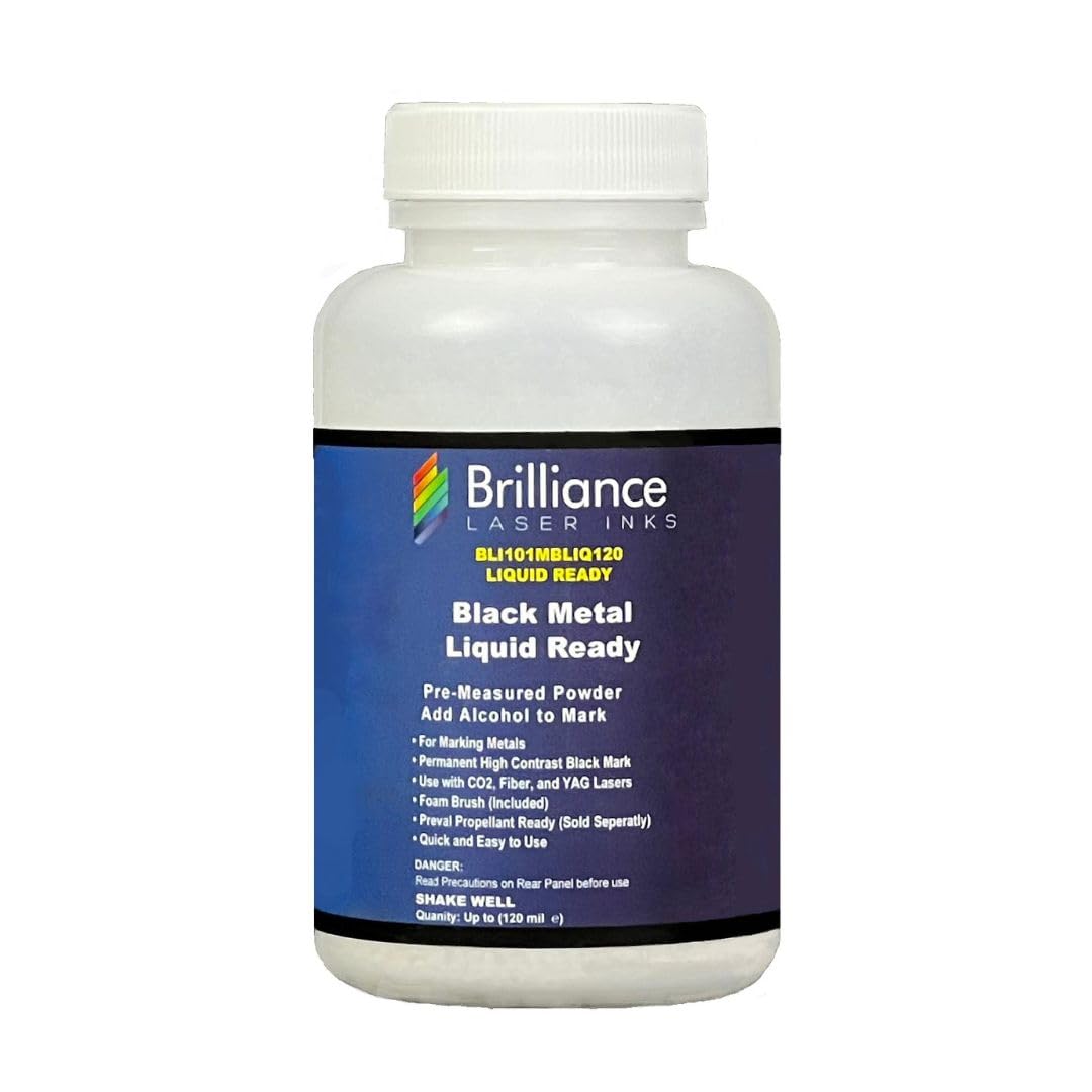 Brilliance Laser Inks Black Metal Liquid-Ready Laser Marking Powder, 120ml | Pre