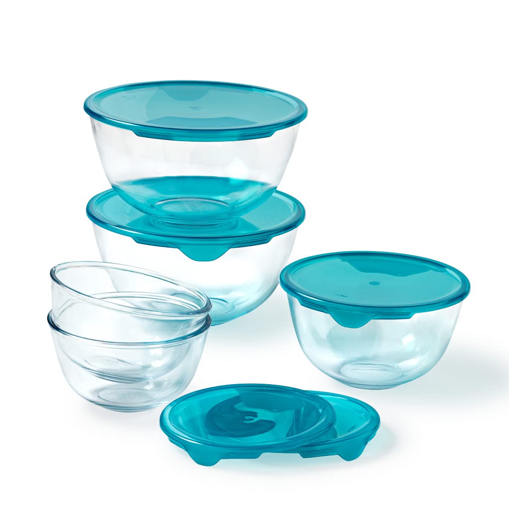 Pyrex® Set of 5 Durable Glass Salad Bowls with Lids (0.5L - 1L - 2L) BPA Free | 