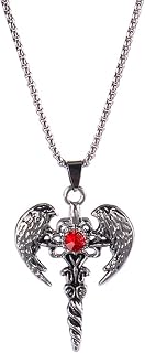 Vintage Punk Necklace for Men - Gothic Cross Wings Sword Pendant - Vintage Heavy Chain Jewelry Red Blue Punk Style Hip Hop Accessories for man Gift