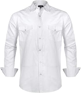 Men’s Western Cowboy Shirts-Long Sleeve Snap Button Plaid Shirt, Regular Fit Cotton Casual Shirt