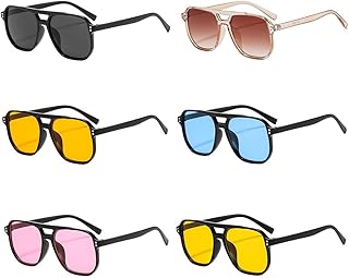 6 Pieces Retro Square Aviator Sunglasses for Women Men Trendy Classic 70s Oversized Aviator Plastic Frame Sun Glasses