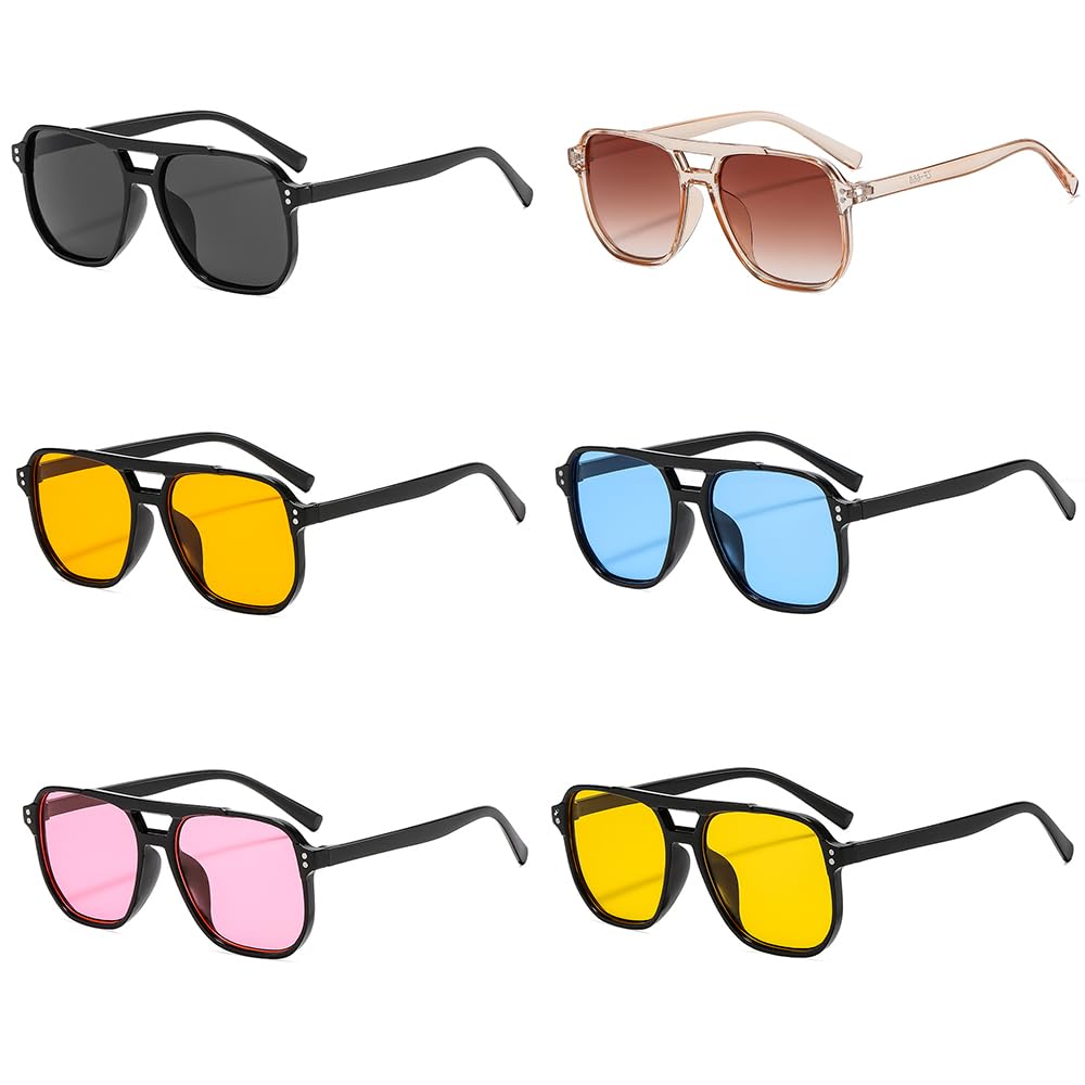 6 Pieces Retro Square Aviator Sunglasses for Women Men Trendy Classic 70s Oversi