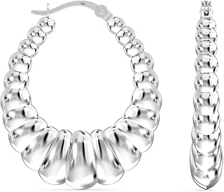 LeCalla 925 Sterling Silver Chunky Hoop Earrings | Lightweight Classic Handmade Electroform Hollow Hoops | Italian Design Shrimp Earrings Hoop for Women