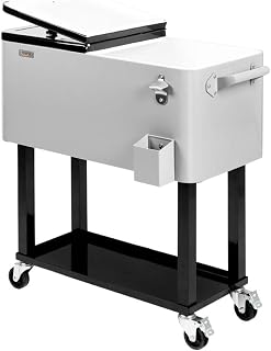 VINGLI Rolling Ice Chest, Portable Patio Party Bar Drink Cooler Cart, with Shelf, Beverage Pool with Bottle Opener