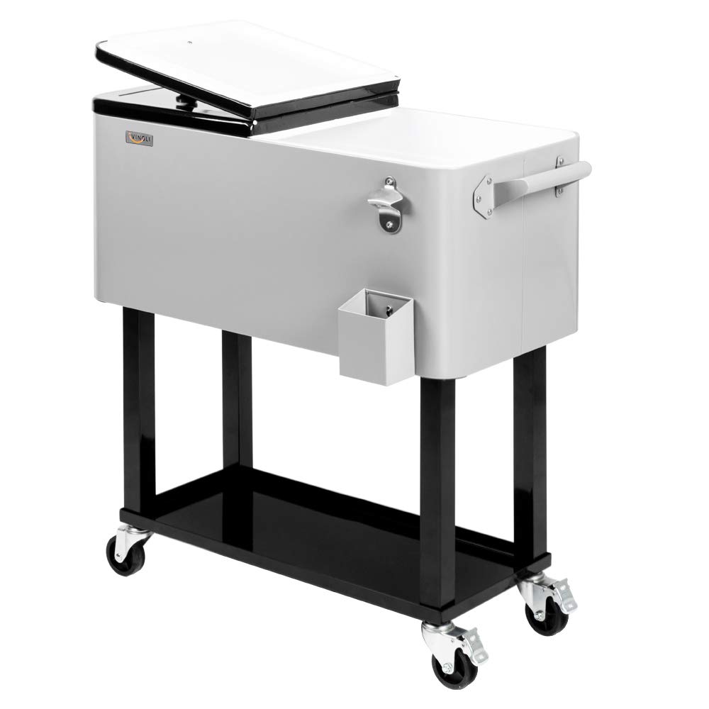 VINGLI Rolling Ice Chest, Portable Patio Party Bar Drink Cooler Cart, with Shelf