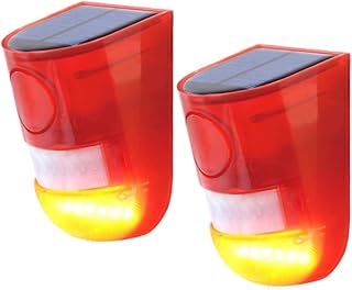 Aolyty Solar Motion Sensor Detector Alarm Lights LED Warning Strobe Flashing Light with 110dB Sound IP65 Waterproof 4 Work Modes Solar Security Siren Light for Home Warehouse Farm Yard (Red)