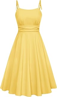 Belle Poque Women's Spaghetti Strap Midi Vintage Tea Party Dress
