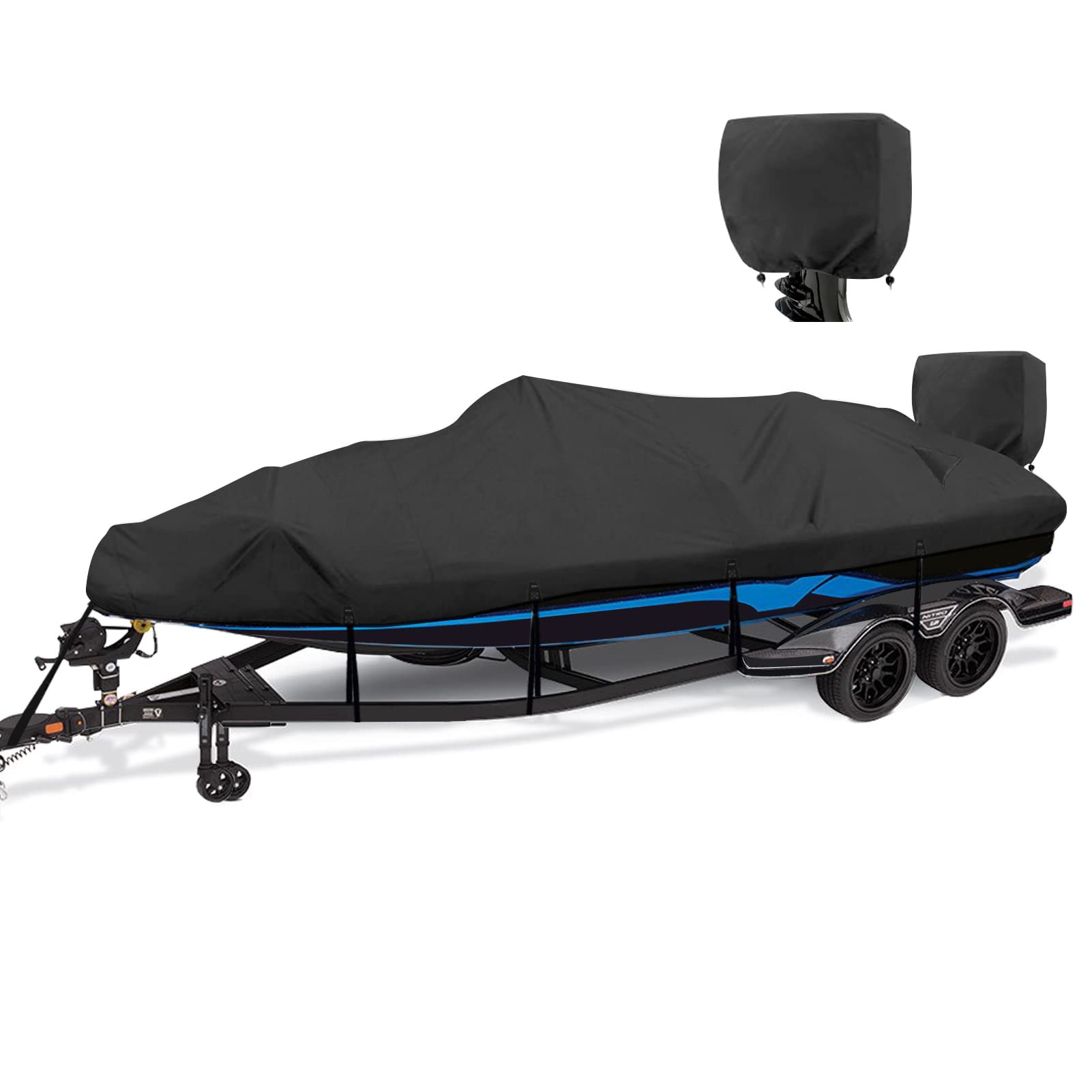 YimSting Boat Cover 16-18.5 ft, 1200D Waterproof V-Hull, Black | Fits 16 foot 17