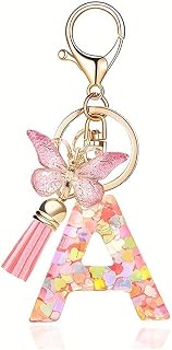 Fashion Initial Letter Keychain Tassel Cute Butterfly Pink Alphabet Pendant Keychain for Bags Bags Women