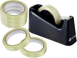 GTSE Tape Dispenser and 6 Pack of Cellotape Bundle, Heavy Duty Weighted Base, Sellotape Refills and Dispenser