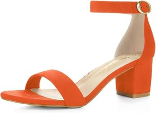 Allegra K Women's Open Toe Block Mid Heel Ankle Strappy Sandals