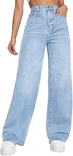 shownicer Women's Long Jeans High Waist Jeans Wide Jeans Baggy Denim Straight Trousers Vintage Stretch Casual Jeans Straight Wide Leg Pants Denim Trousers