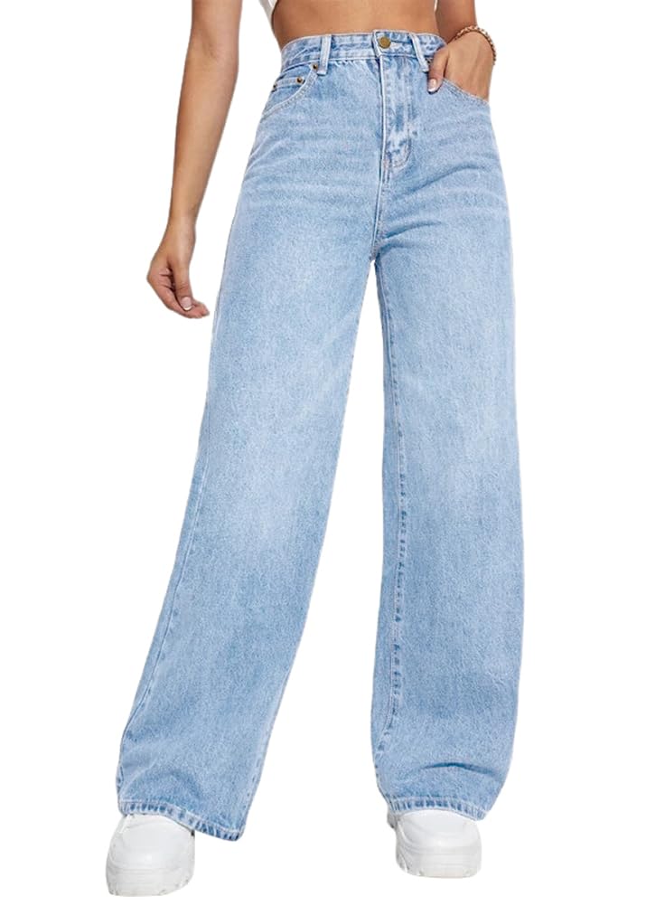shownicer Women's Long Jeans High Waist Jeans Wide Jeans Baggy Denim Straight Tr