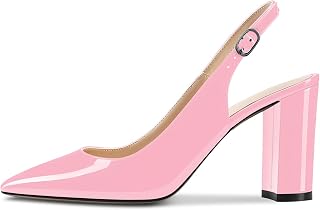 CASTAMERE Women's High Chunky Wide Heel Pointed Toe Slingback Pumps Slip-on Ankle Strap Dress Clear Sandals 8.5CM Heels