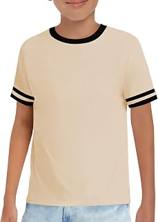 Haloumoning T-shirt a maniche corte per bambini a girocollo estiva a blocchi di colore top magliette alla moda 5-14 anni