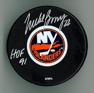 Mike Bossy Autographed Islanders Puck w/ "HOF" #4