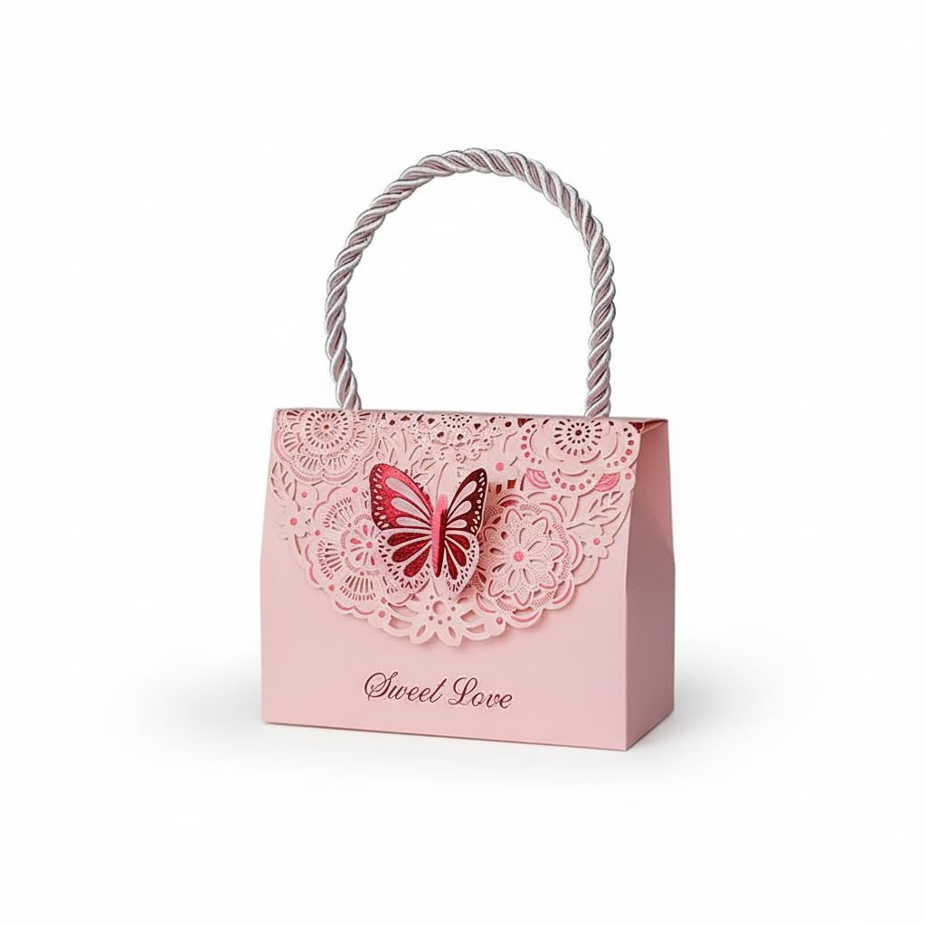 Gift Packaging Box with Handle Portable Box Paper Box Cutout Butterfly Candy Box