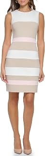 Tommy Hilfiger Women's Sleeveless Striped Scuba Crepe Sheath Mini Dress