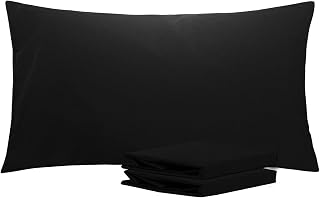 NTBAY Plain Microfibre Pillowcases with 2 Pillow Cases with Soft Envelope Closure, Anti-Wrinkle and Stain Resistant, 50 x 90 cm, Black