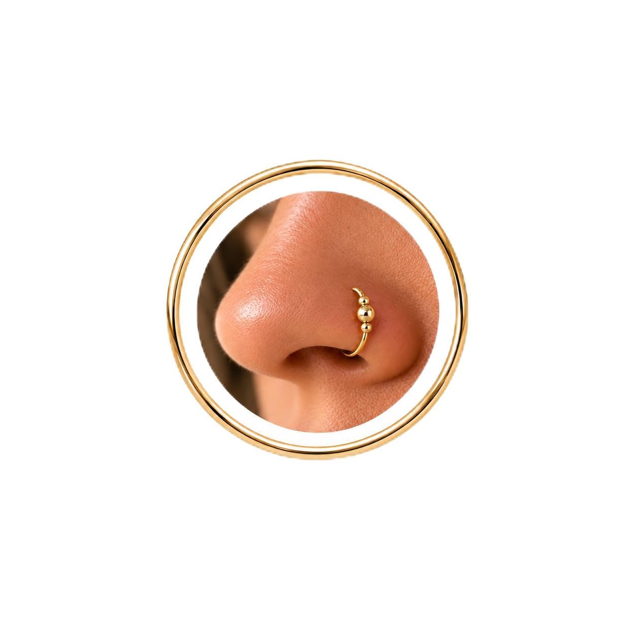14K Gold Filled Nose Ring – Thin 24G Nose Hoop, 7mm Small Nose Piercing Ring wit