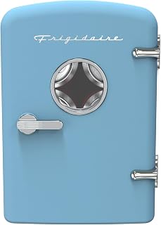 Frigidaire Retro 9-Can Mini Personal Fridge Portable Cooler for Car, Office, Bedroom, Dorm Room, or Cabin, 11.8" D x 7.1" W x 10.1" H, BLUE