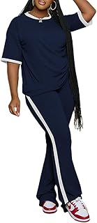 PINSV Women Sets 2 Piece Outfits Comfy Short Sleeve Top and Pants Lounge Sets Travel Outfits