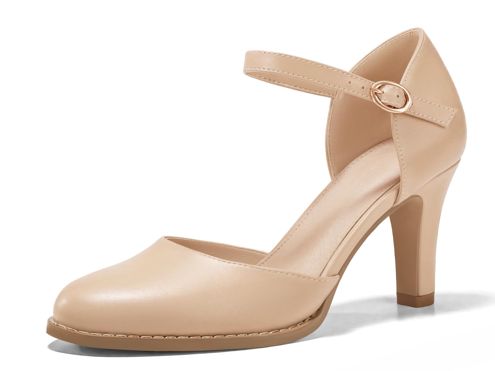 Coutgo Zapatos de tacón alto grueso para mujer, con puntera cerrada, correa al t