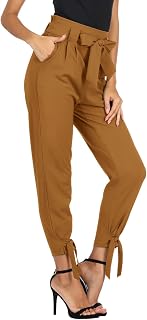 GRACE KARIN Women's Cropped Paperbag Waist Pants with Pockets