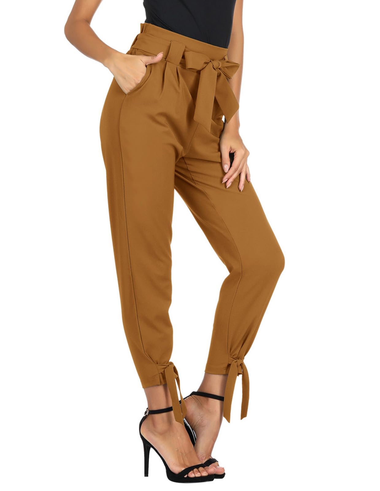 GRACE KARIN Women's Cropped Paperbag Waist Pants with Pockets