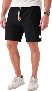 JustSun Men's Linen Shorts Linen Summer Casual Trousers Lightweight Breathable with Drawstring