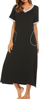 rismart Women's Nightgown Pyjama Dress for Home Short Sleeve with Pockets