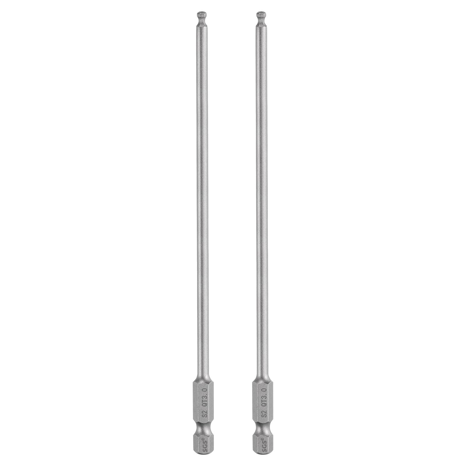 2 Pcs Hex Ball End Screwdriver Bits, 3mm (H3.0) Bit, 1/4" Hex Shank, 150mm, Long
