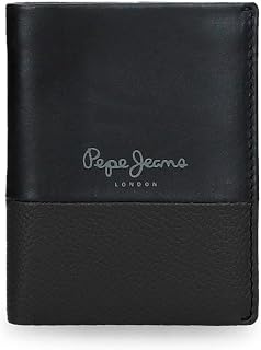 Pepe Jeans Dual Vertical Wallet with Purse Black 8.5x10.5x1cm Leather by Joumma Bags