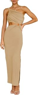 ANRABESS Women Summer Bodycon Long Dress One Shoulder Sleeveless Sexy Cut Out Formal Party Dress
