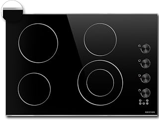 Noxton Electric Cooktop 30 Inch, Knob Control 4 Burners Electric Stove Top | Glass Protection Metal Frame, Expandable Burner, Safety Lock, Timer, 6700W 220-240V Hard Wire，No Plug