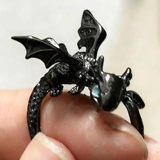 Retro Evil Dragon Adjustable Rings Black Silver Metal Flying Dragon Animal Shape Creative Punk Jewelry Rings Accessories,2cm (1PC,Black)