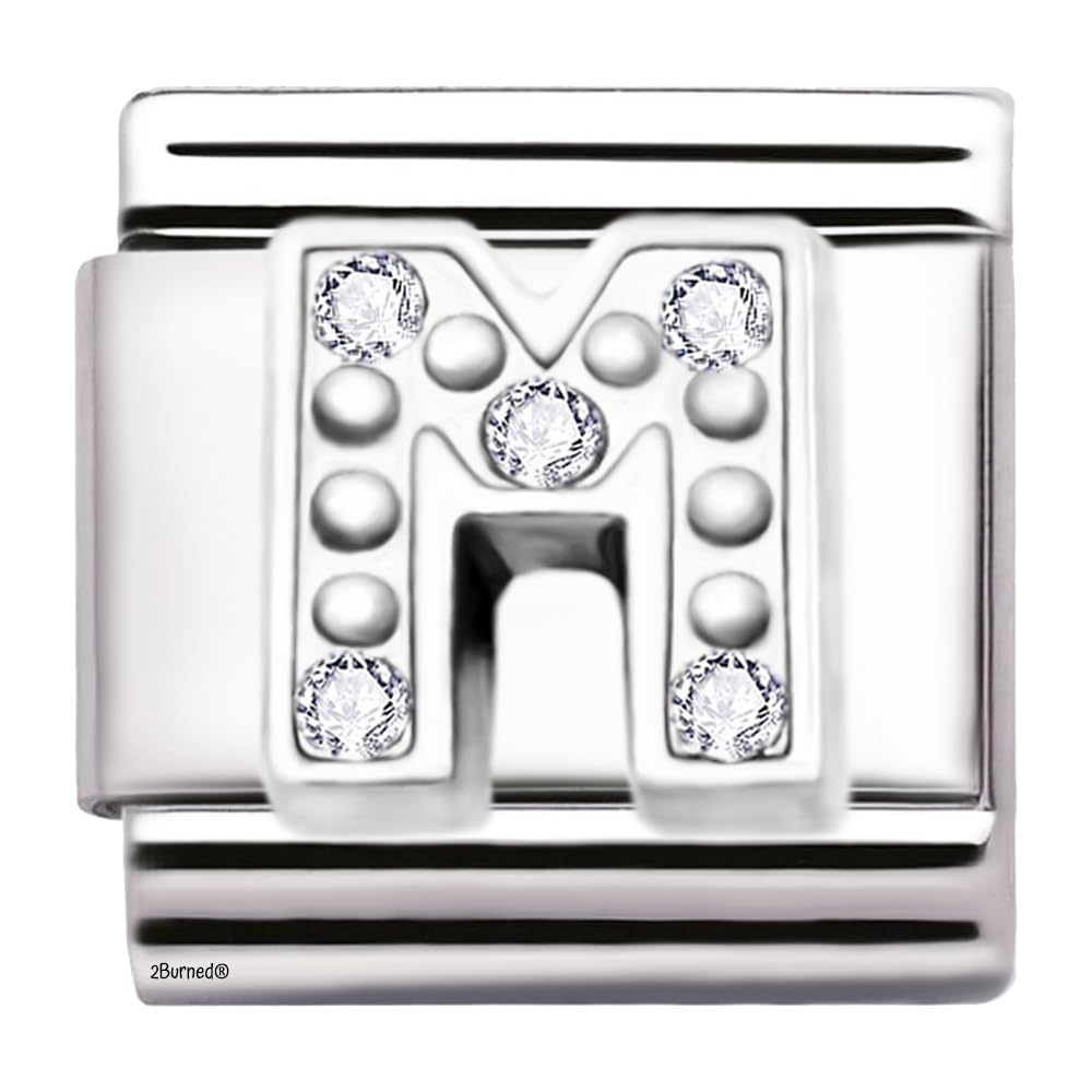 A-Z Letter Cubic Zirconia Italian Charm Links for 9mm Bracelets