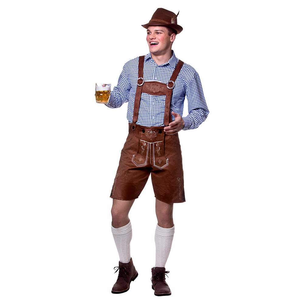 Wicked Costumes Mens Deluxe Lederhosen Costume Faux Suede - Medium | Mens Deluxe